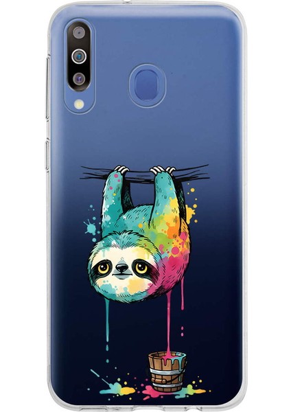 Samsung Galaxy M30 ile Uyumlu Splash Tembel Hayvan Tasarımlı Slimfit Şeffaf Silikon Kılıf