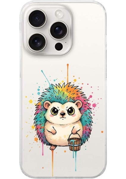 iPhone 15 Pro Max ile Uyumlu Splash Kirpi Tasarımlı Slimfit Şeffaf Silikon Kılıf