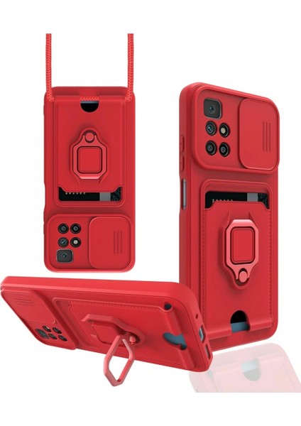 Ieg Xiaomi Redmi 10 2022 Kılıf Zuma Kartvizitli Yüzüklü Silikon - Kırmızı
