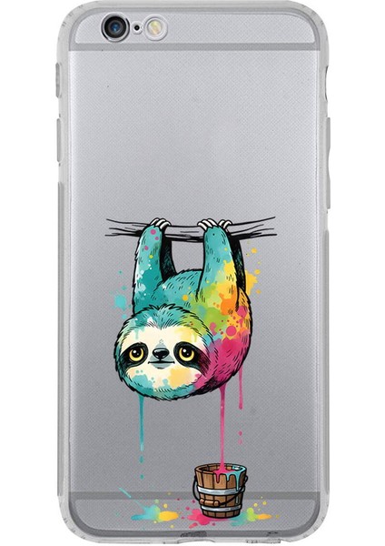 iPhone 6 Plus ile Uyumlu Splash Tembel Hayvan Tasarımlı Şeffaf Silikon Kılıf