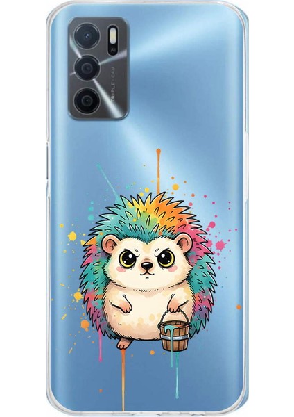 Oppo A16 ile Uyumlu Splash Kirpi Tasarımlı Slimfit Şeffaf Silikon Kılıf