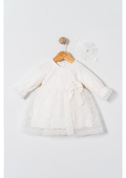 Kız Bebek Mevlütlük Elbise Dantelli Bandanalı