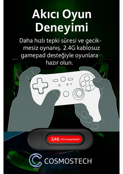Q9 8k Android Tv Box + Retro Game ve Android Tv Stick – 64GB, 20.000+ Oyun, Wifi, 2.4ghz Kablosuz Gamepad, Dual Sistem