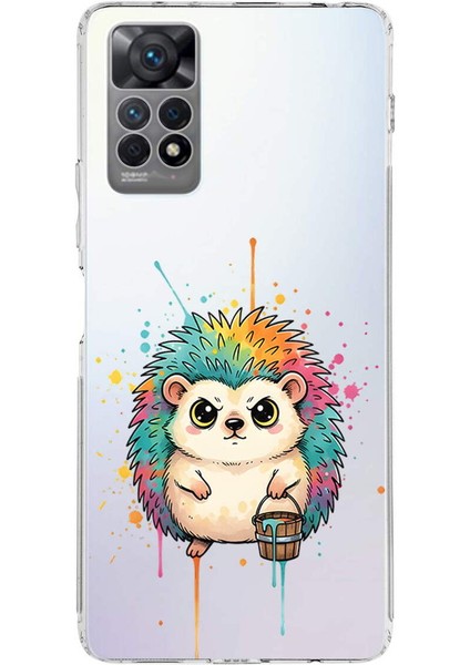 Redmi Note 11S ile Uyumlu Splash Kirpi Tasarımlı Şeffaf Silikon Kılıf