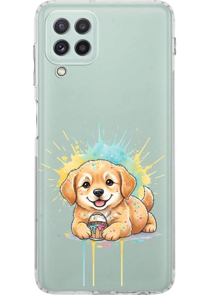 Samsung Galaxy A22 ile Uyumlu Splash Köpek Tasarımlı Şeffaf Silikon Kılıf