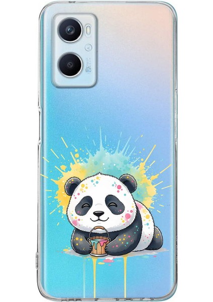 Oppo A96 ile Uyumlu Splash Panda Tasarımlı Slimfit Şeffaf Silikon Kılıf