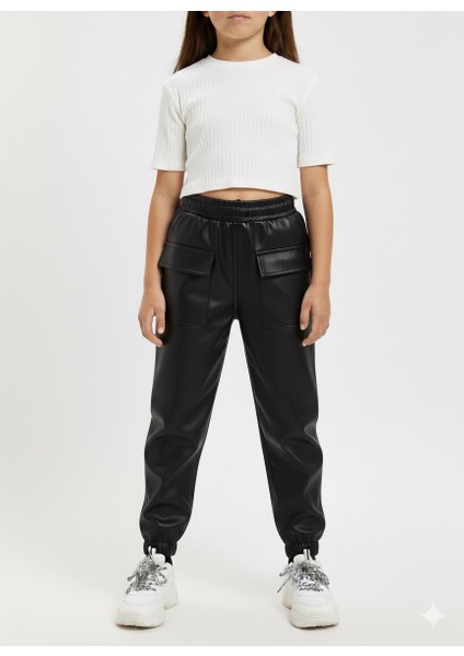 Önden Cepli Kız Çocuk Deri Pantolon 6-11 Yaş (2350 Model)