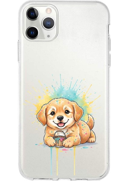 iPhone 11 Pro Max ile Uyumlu Splash Köpek Tasarımlı Slimfit Şeffaf Silikon Kılıf
