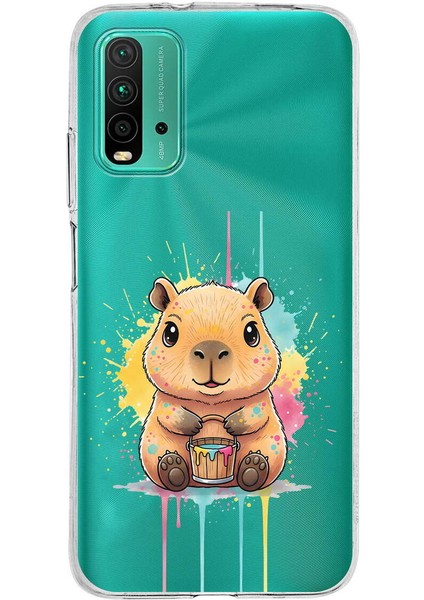 Redmi 9t ile Uyumlu Splash Kapibara Tasarımlı Slimfit Şeffaf Silikon Kılıf