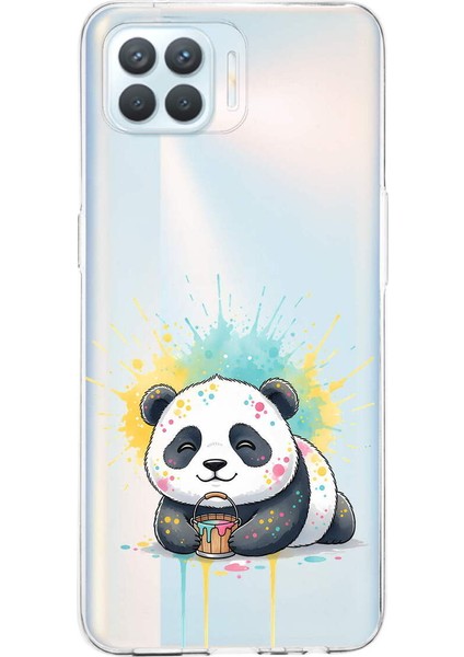 Oppo Reno 4 Lite ile Uyumlu Splash Panda Tasarımlı Şeffaf Silikon Kılıf