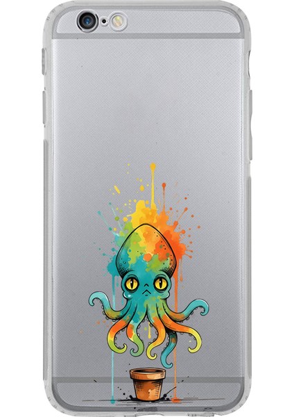 iPhone 6s Plus ile Uyumlu Splash Ahtapot Tasarımlı Şeffaf Silikon Kılıf