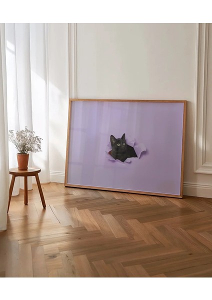 Mor Fon Üzerinde Siyah Kedi Poster indirimleri