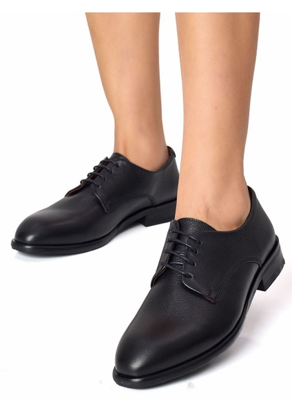 Kadın Hakiki Deri El Yapımı Siyah Maskülen Stil Oxford Günlük Ayakkabı