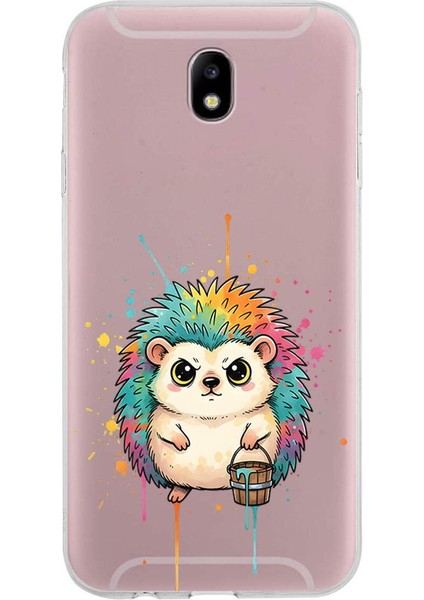 Samsung Galaxy J7 Pro ile Uyumlu Splash Kirpi Tasarımlı Slimfit Şeffaf Silikon Kılıf