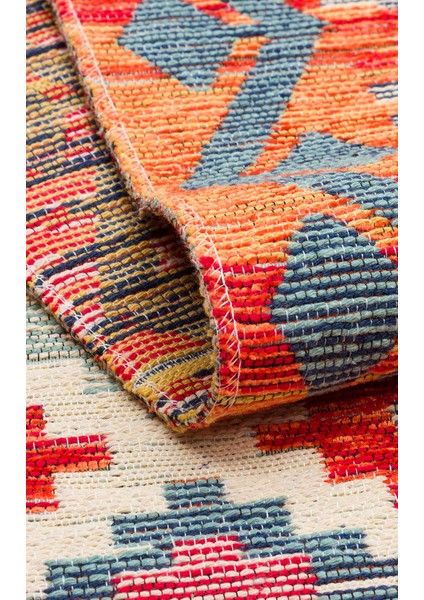 Ürgüp 05 Terra %100 Pamuk ile Üretilen Etnik Desenlere Sahip Yıkanabilir Çift Taraflı Ince Yıkanabilir Kilim