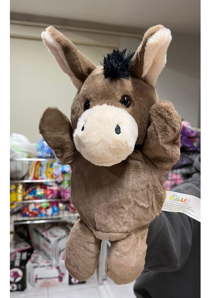 Peluş 25 cm El Kuklası Kahverengi Eşek Kukla