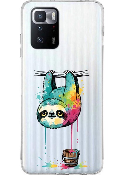 Poco X3 Gt ile Uyumlu Splash Tembel Hayvan Tasarımlı Slimfit Şeffaf Silikon Kılıf