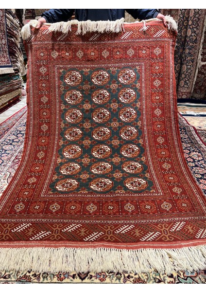 El Dokuma Iran Buhara Halısıdır Yün Dokuma Petrol Yeşili Ebatı 195X135