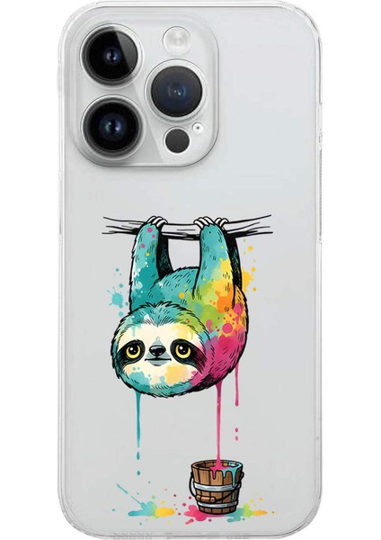 iPhone 14 Pro Max ile Uyumlu Splash Tembel Hayvan Tasarımlı Şeffaf Silikon Kılıf