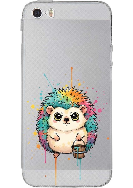 iPhone 5 Se ile Uyumlu Splash Kirpi Tasarımlı Şeffaf Silikon Kılıf