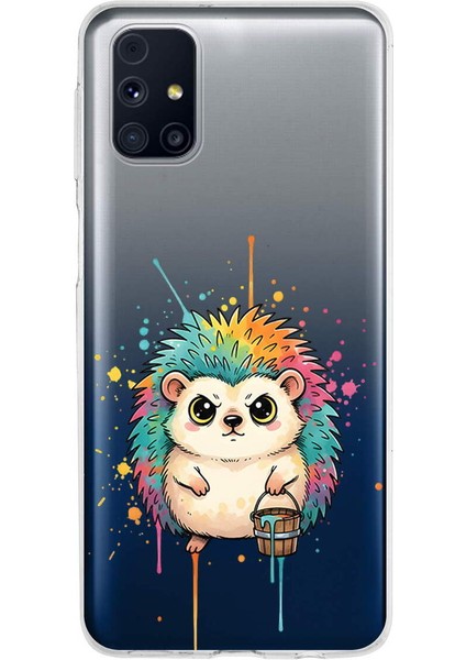 Samsung Galaxy M31S ile Uyumlu Splash Kirpi Tasarımlı Slimfit Şeffaf Silikon Kılıf