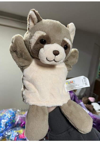 Peluş 25 cm El Kuklası Kahverengi Rakun Kukla