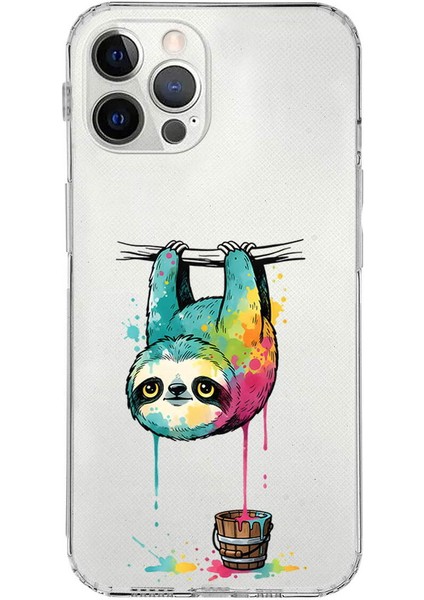 iPhone 12 Pro Max ile Uyumlu Splash Tembel Hayvan Tasarımlı Şeffaf Silikon Kılıf