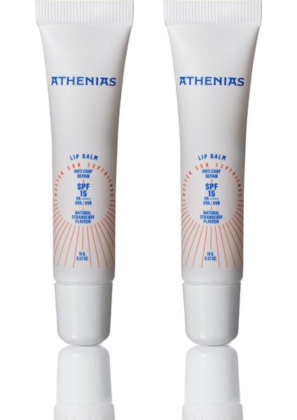 Athenıas Lip Balm Anti Chap SPF15 Organik Çilek Aromalı Dudak Bakımı Çatlak Karşıtı 15 gr x 2 Adet