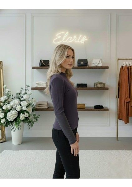 Kadın Farklı Renk 2'li Yarım Balıkçı Yaka Uzun Kollu Düz Kesim Kadın Bluz fırsatları