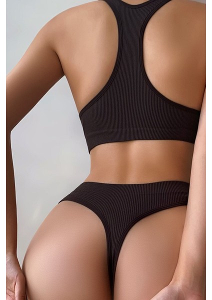 Kadın Kahverengi Desteksiz Seamless Tangalı Iç Çamaşır Takımı - Kahverengi - L-Xl indirimleri