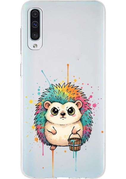 Samsung Galaxy A50 ile Uyumlu Splash Kirpi Tasarımlı Slimfit Şeffaf Silikon Kılıf