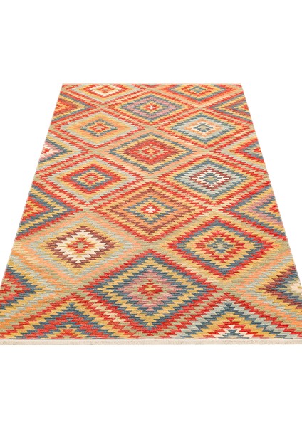 Ürgüp 07 Terra %100 Pamuk ile Üretilen Etnik Desenlere Sahip Yıkanabilir Çift Taraflı Ince Yıkanabilir Kilim