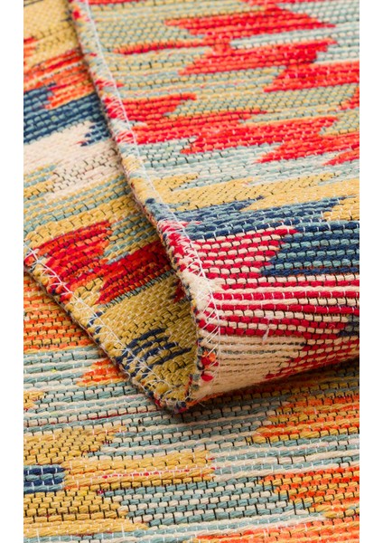 Ürgüp 07 Terra %100 Pamuk ile Üretilen Etnik Desenlere Sahip Yıkanabilir Çift Taraflı Ince Yıkanabilir Kilim