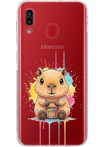 Samsung Galaxy A30 ile Uyumlu Splash Kapibara Tasarımlı Şeffaf Silikon Kılıf