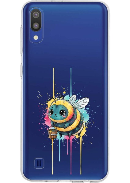 Samsung Galaxy M10 ile Uyumlu Splash Arı Tasarımlı Slimfit Şeffaf Silikon Kılıf