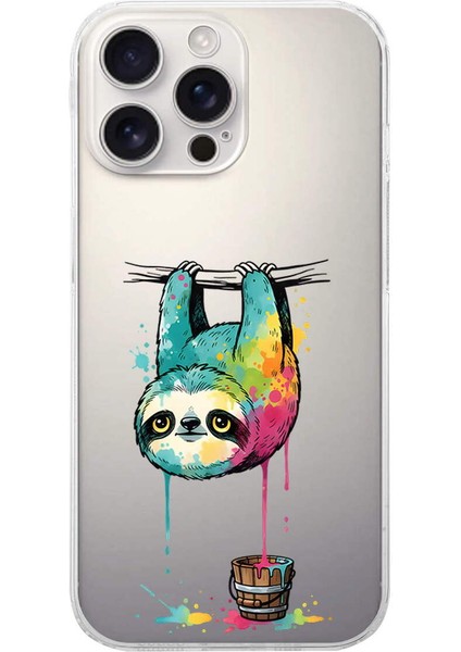 iPhone 16 Pro Max ile Uyumlu Splash Tembel Hayvan Tasarımlı Şeffaf Silikon Kılıf