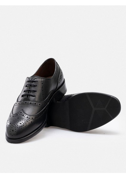 Kadın Siyah Hakiki Deri El Işçiliği Delikli Klasik Oxford Ayakkabı indirimleri