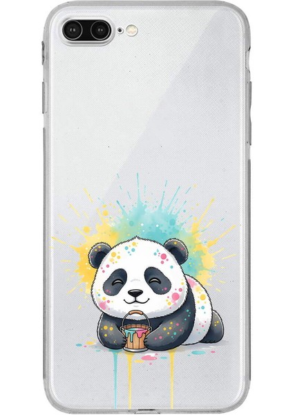 iPhone 8 Plus ile Uyumlu Splash Panda Tasarımlı Şeffaf Silikon Kılıf