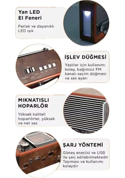 İEG Vintage Nostaljik Radyo AUX USB SD Kart Girişli Şarjlı Bluetooth Bağlantılı indirimleri