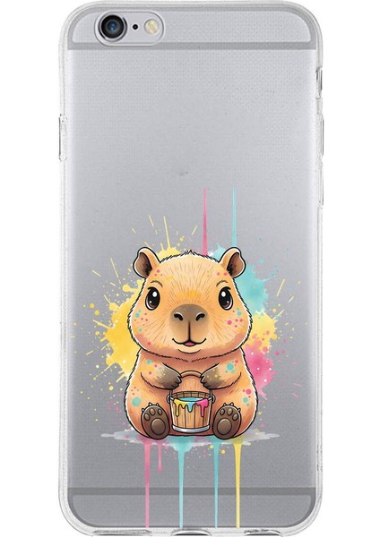 iPhone 6 ile Uyumlu Splash Kapibara Tasarımlı Slimfit Şeffaf Silikon Kılıf