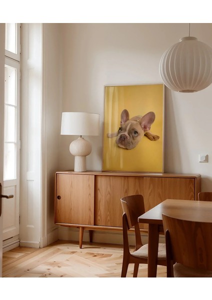 Sarı Zemin Üzerinde Sevimli Köpek Poster indirimleri