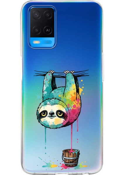 Oppo A54 4g ile Uyumlu Splash Tembel Hayvan Tasarımlı Slimfit Şeffaf Silikon Kılıf