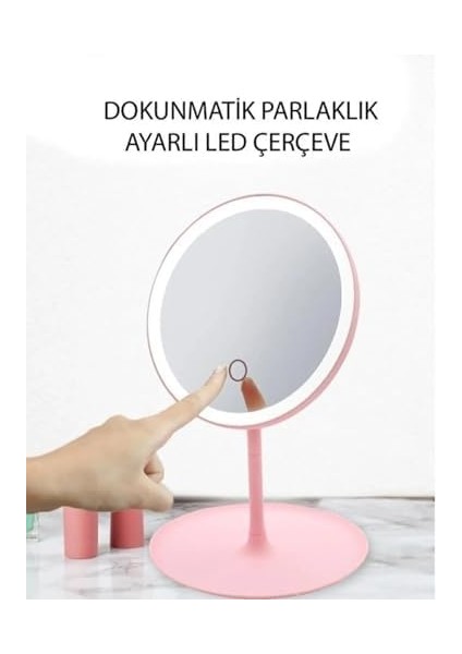 Busstier Dokunmatik LED Işıklı Usb'li Yuvarlak Masa Üstü Makyaj Aynası: Aydınlatmalı ve Portatif Tasarım fiyatları