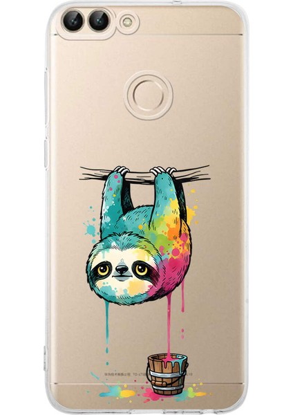Huawei P Smart ile Uyumlu Splash Tembel Hayvan Tasarımlı Şeffaf Silikon Kılıf