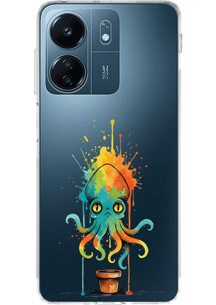 Redmi 13C ile Uyumlu Splash Ahtapot Tasarımlı Şeffaf Silikon Kılıf