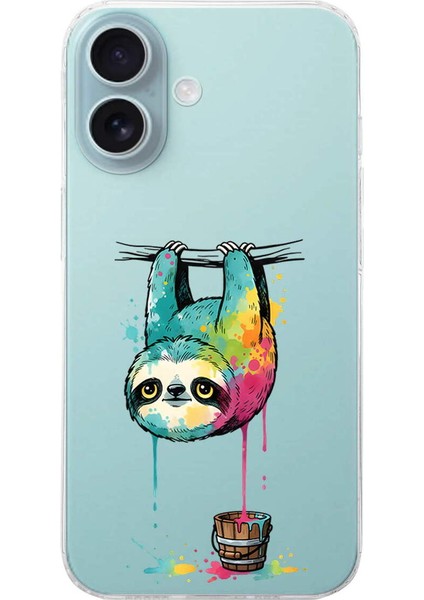 iPhone 16 Plus ile Uyumlu Splash Tembel Hayvan Tasarımlı Şeffaf Silikon Kılıf