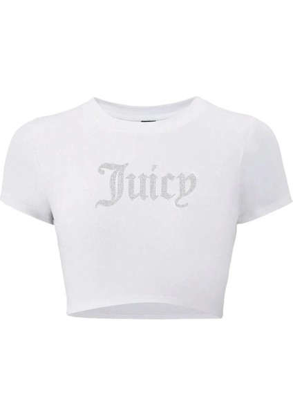 Kadın Kristal Taş Baskılı Juicy Crop T-Shirt