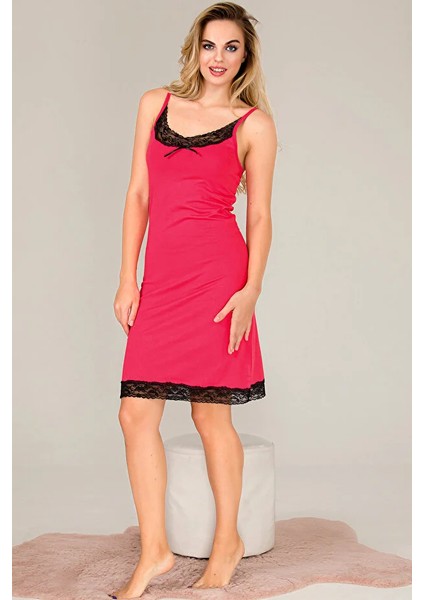 Lady Dantel Detaylı Fuşya Gecelik