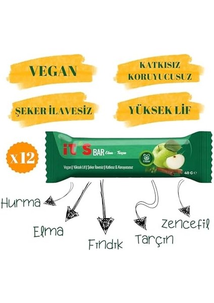It's Meyve Bar - Elmalı ve Tarçınlı - 40G x 12 Adet modelleri
