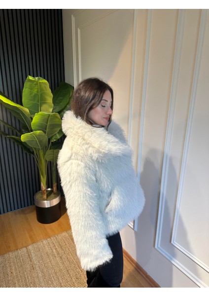 Şal Yaka Kürk Mont Krem